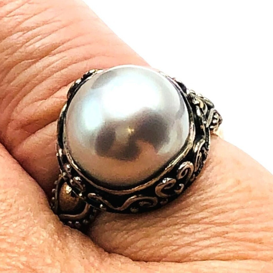 Suarti BA Bali Indonesian Black Pearl Sterling Silver Ring Size 6