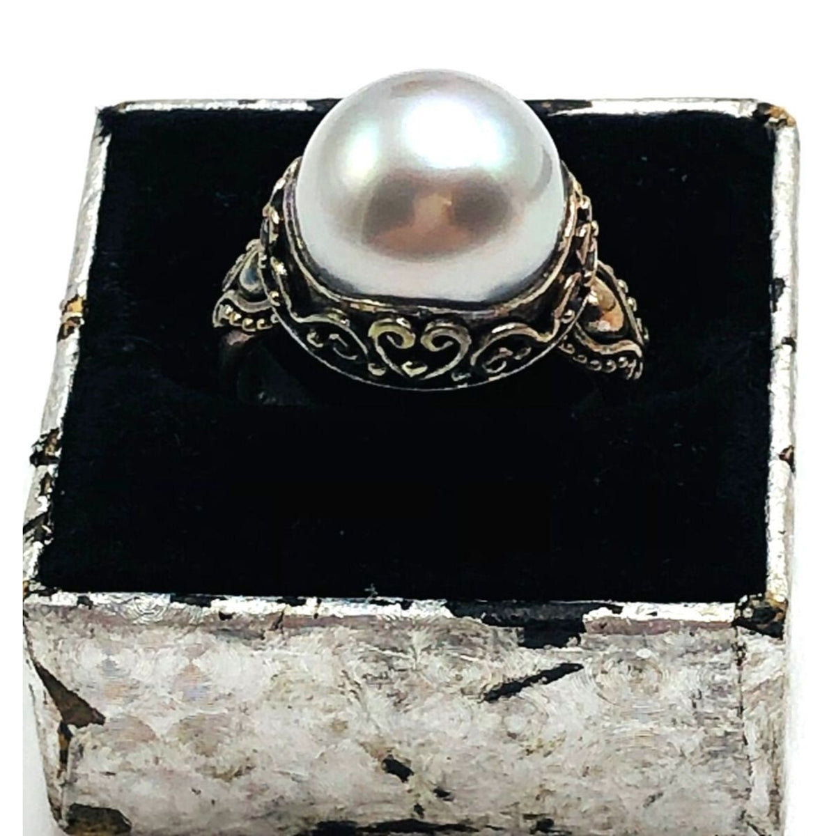 Suarti BA Bali Indonesian Black Pearl Sterling Silver Ring Size 6