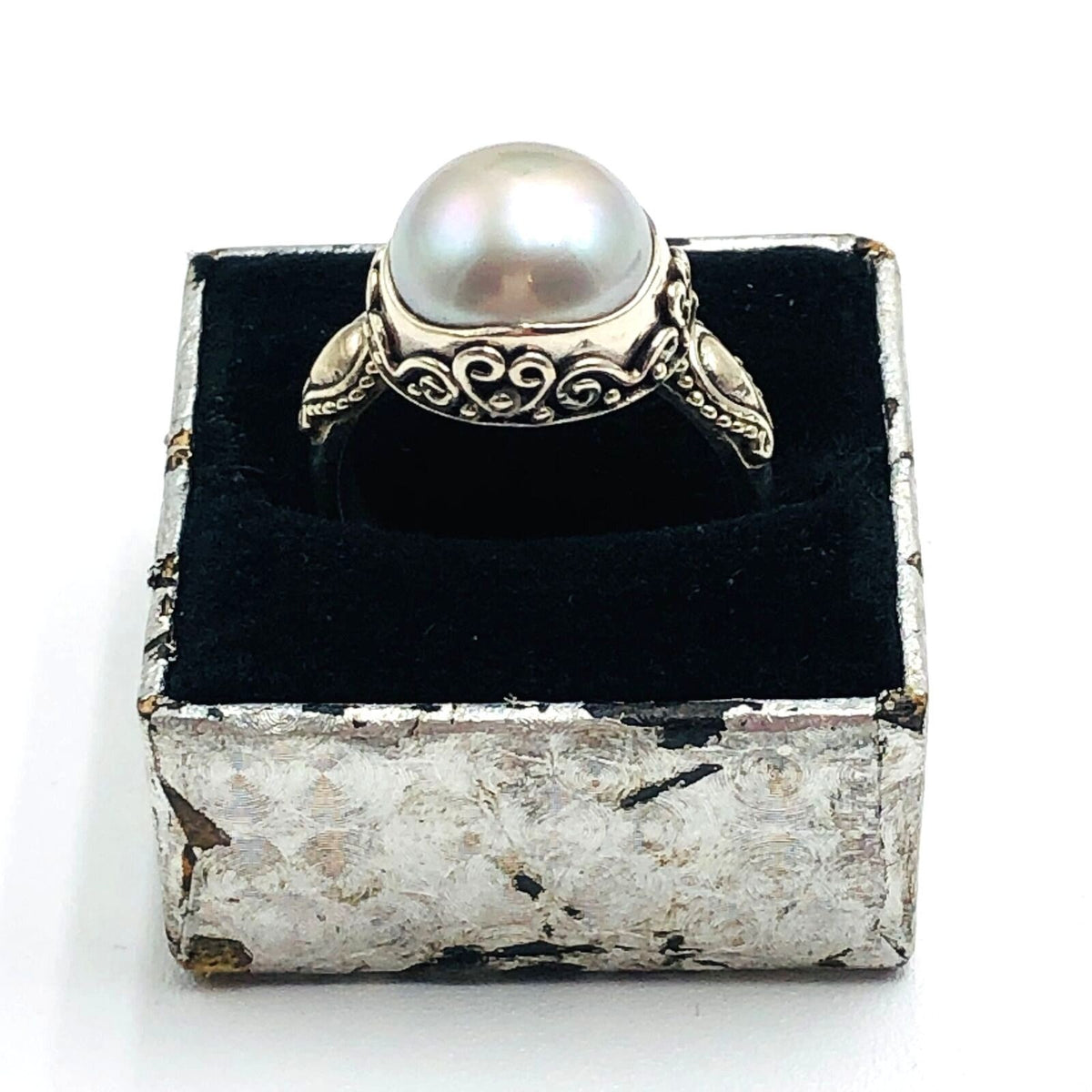 Suarti BA Bali Indonesian Black Pearl Sterling Silver Ring Size 6