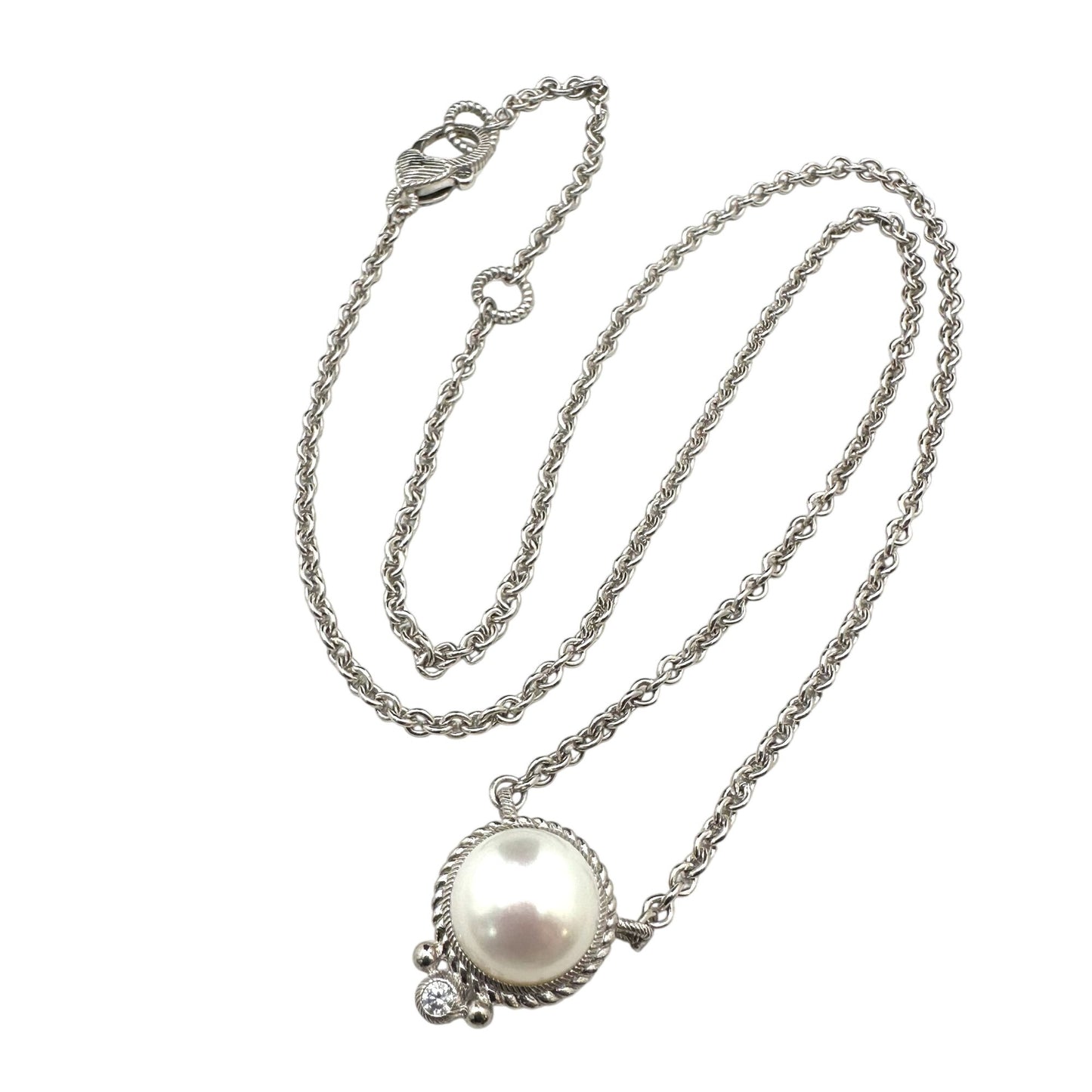 Judith Ripka Pearl Cubic Zirconia Pendant Necklace Sterling Silver 16 to 18 Inch