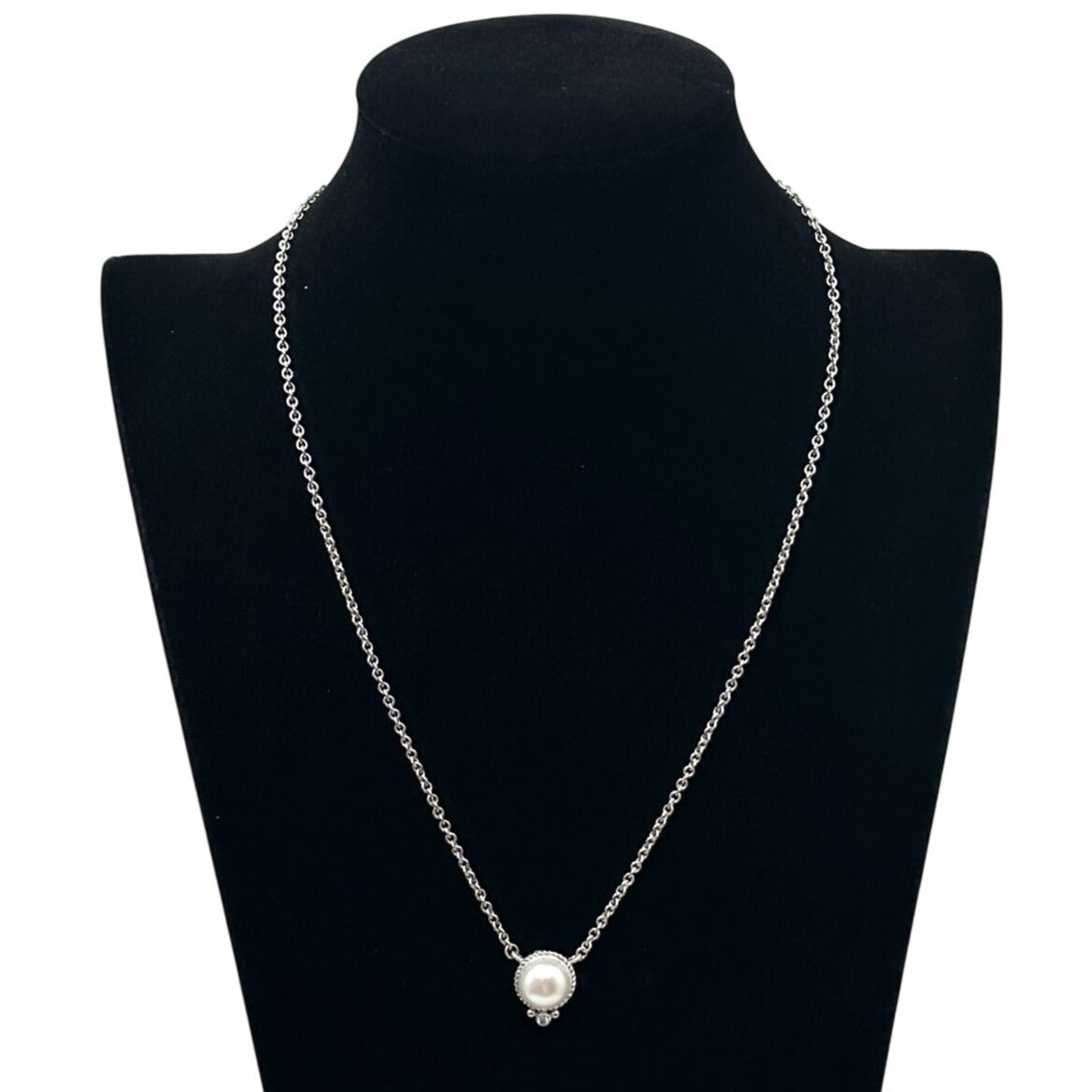 Judith Ripka Pearl Cubic Zirconia Pendant Necklace Sterling Silver 16 to 18 Inch