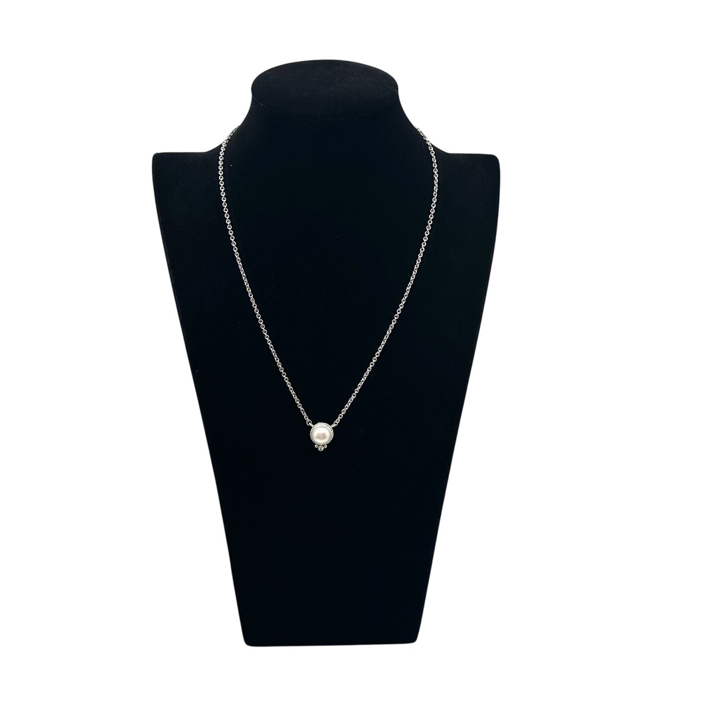 Judith Ripka Pearl Cubic Zirconia Pendant Necklace Sterling Silver 16 to 18 Inch