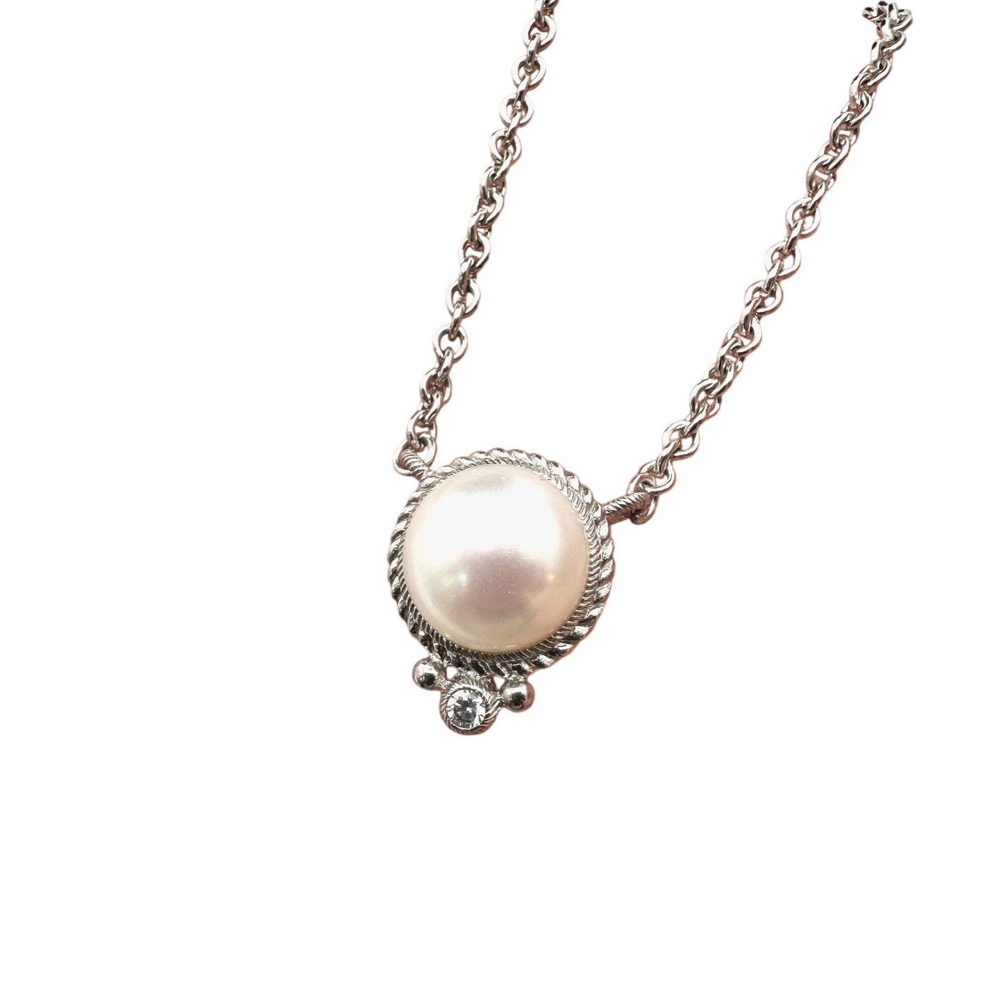 Judith Ripka Pearl Cubic Zirconia Pendant Necklace Sterling Silver 16 to 18 Inch