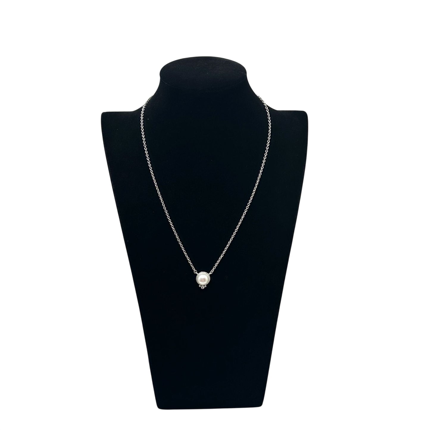 Judith Ripka Pearl Cubic Zirconia Pendant Necklace Sterling Silver 16 to 18 Inch