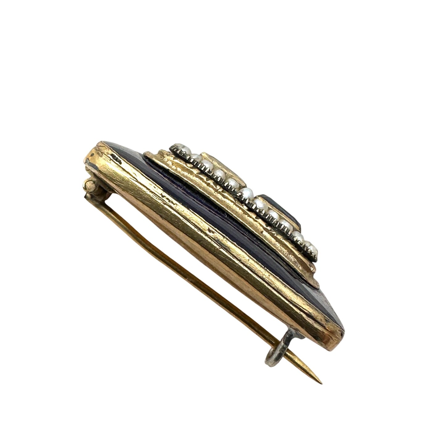 Antique Georgian 14K Gold Cobalt Blue Enamel Garnet Brooch Pin Circa 1830