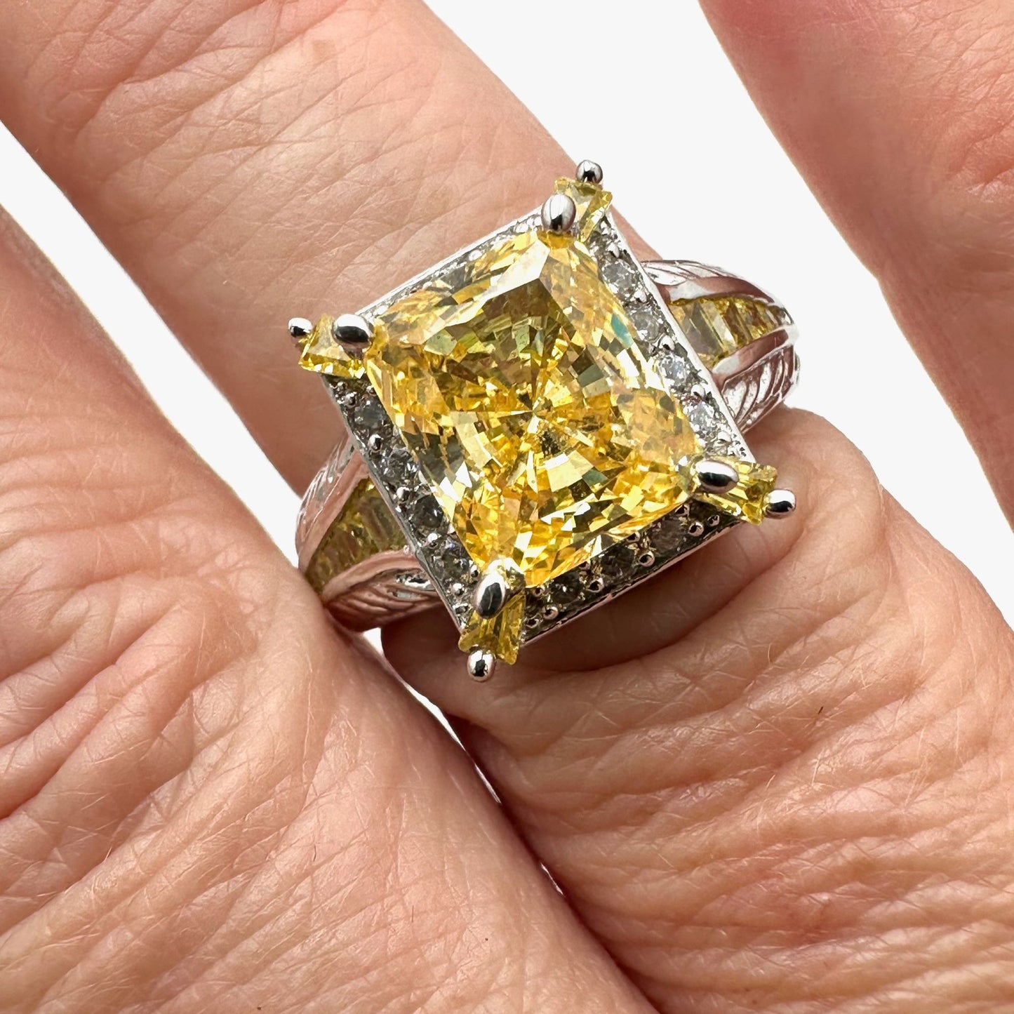 Canary Yellow Cubic Zirconia Sterling Silver Ring Size 8