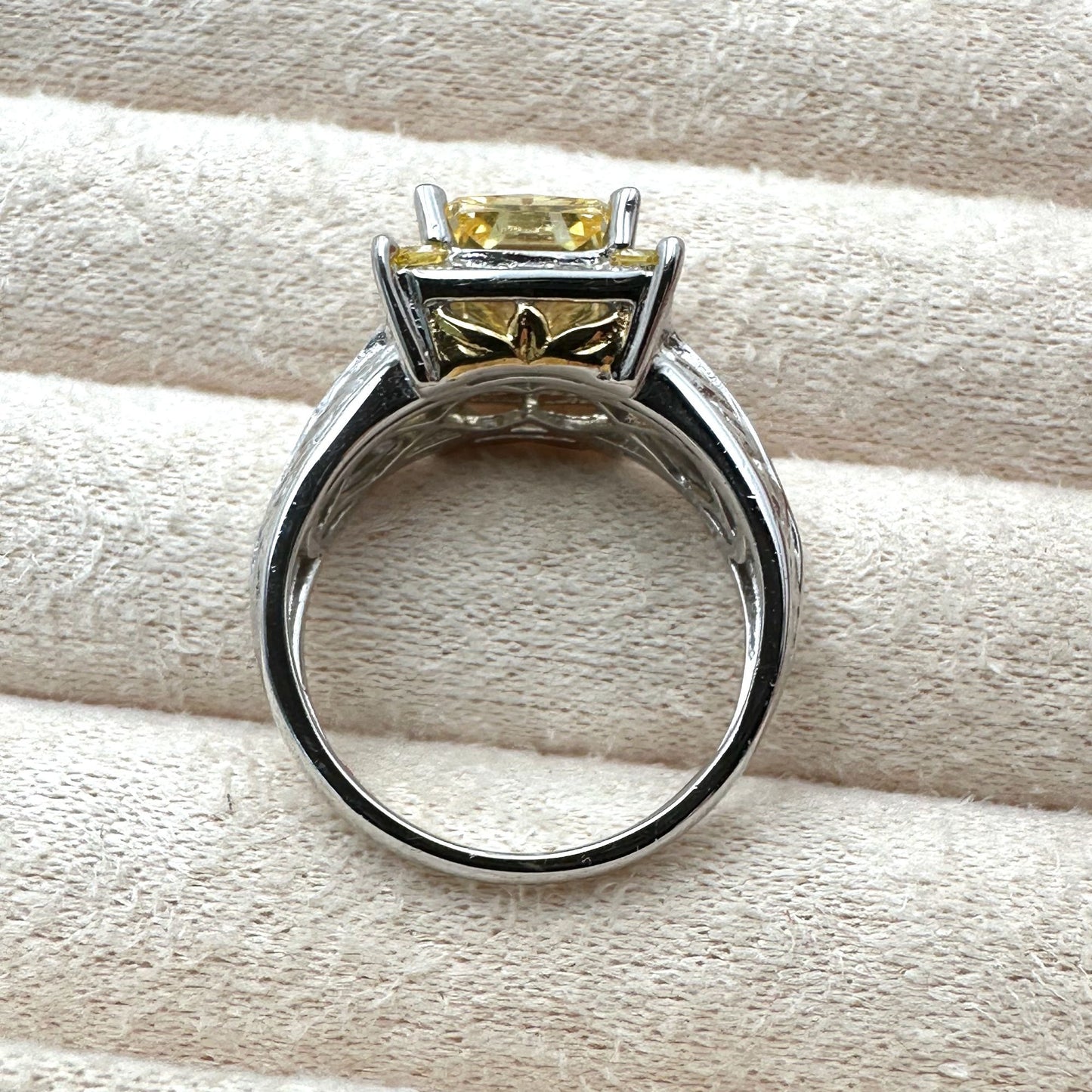 Canary Yellow Cubic Zirconia Sterling Silver Ring Size 8