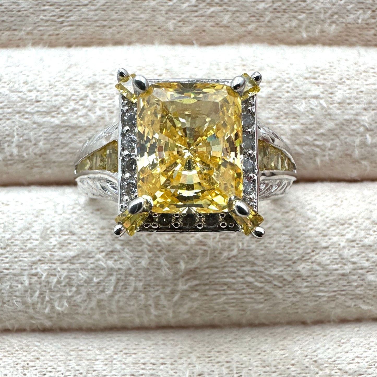 Canary Yellow Cubic Zirconia Sterling Silver Ring Size 8