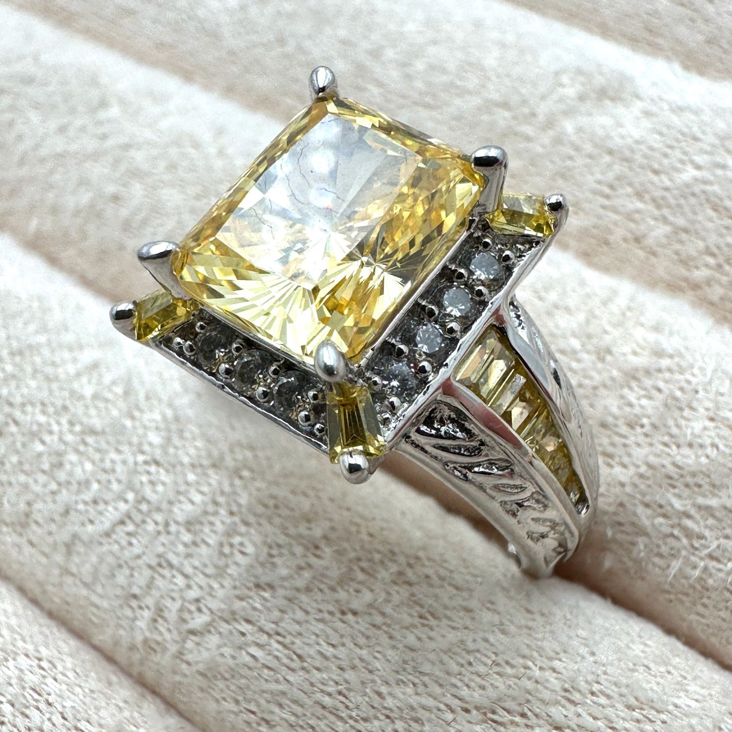 Canary Yellow Cubic Zirconia Sterling Silver Ring Size 8