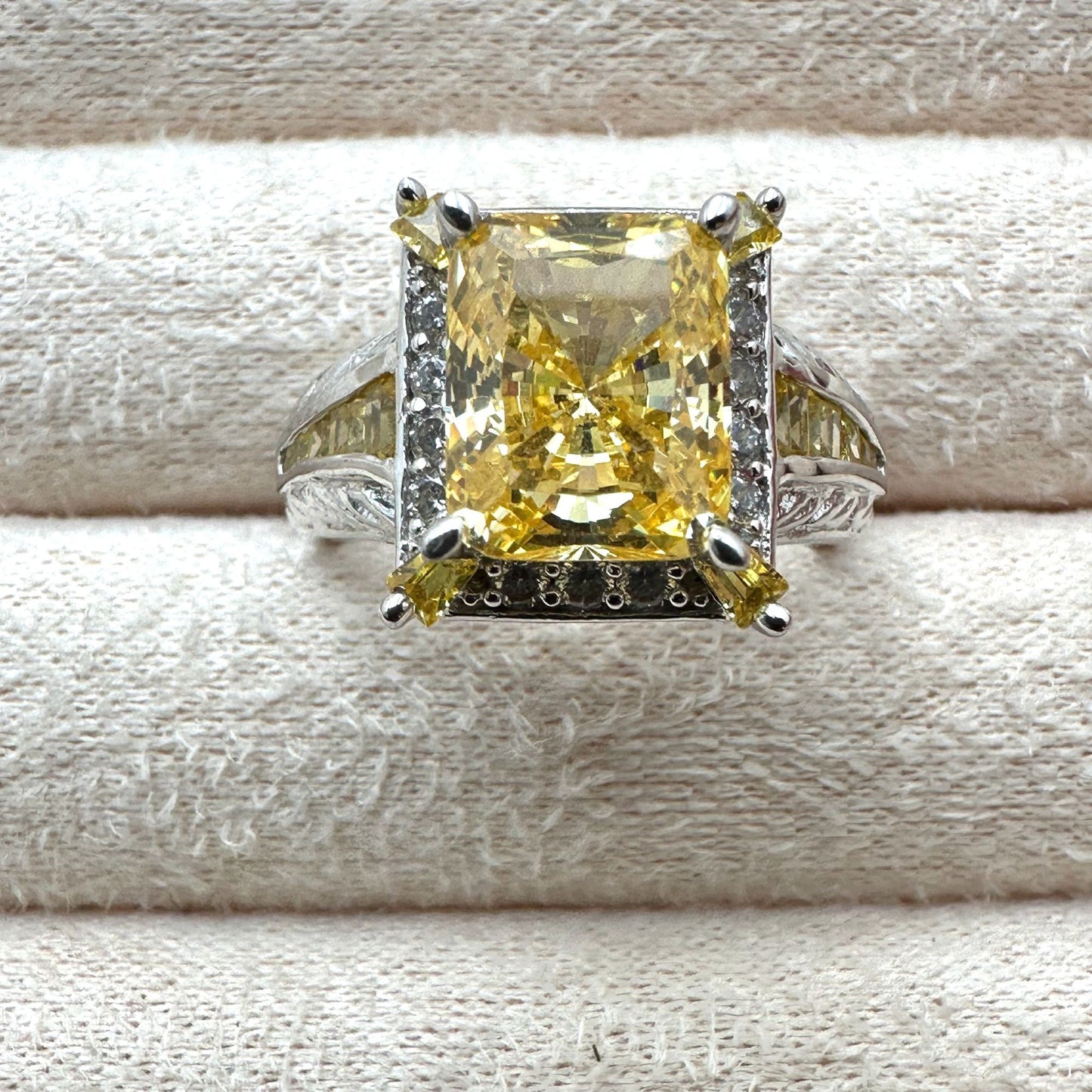 Canary Yellow Cubic Zirconia Sterling Silver Ring Size 8
