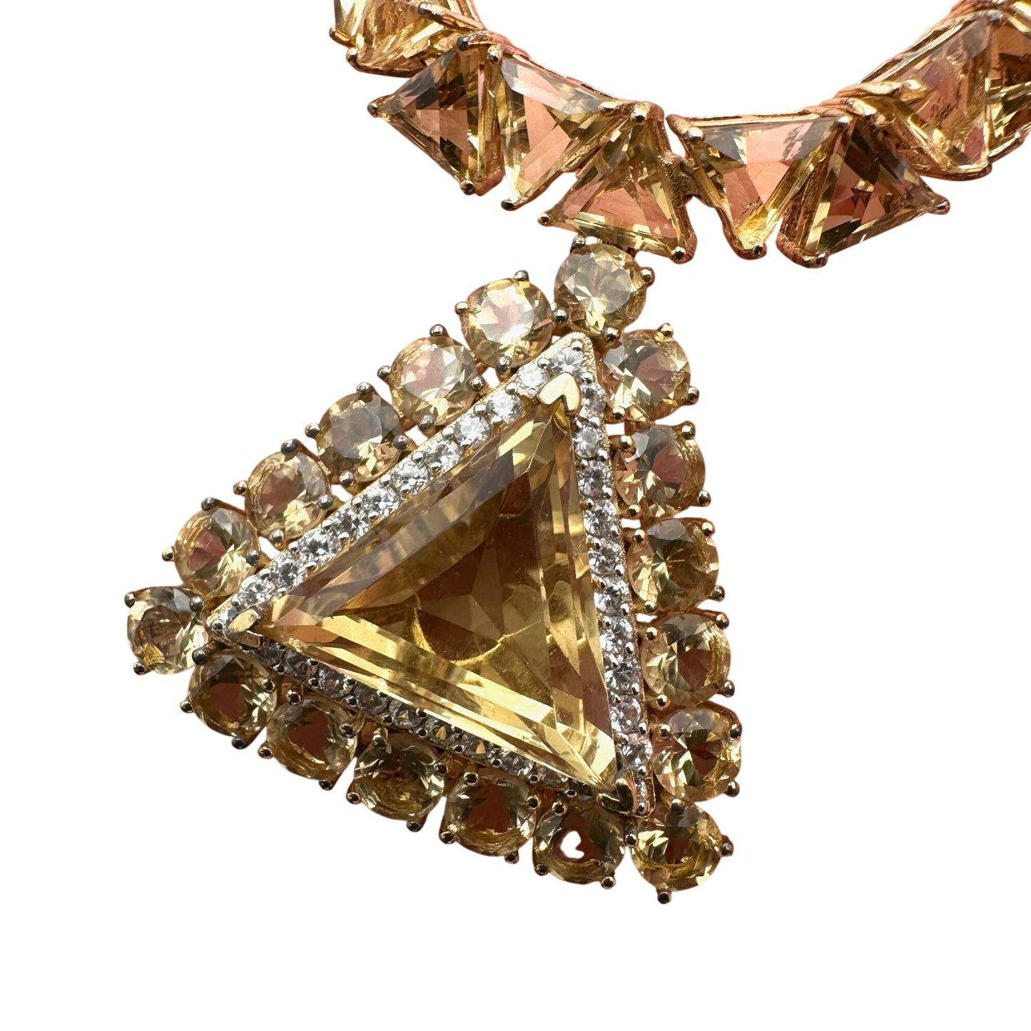 D Joy Citrine Necklace 18K Gold Plated Sterling Silver Trillion Stones 45 Grams