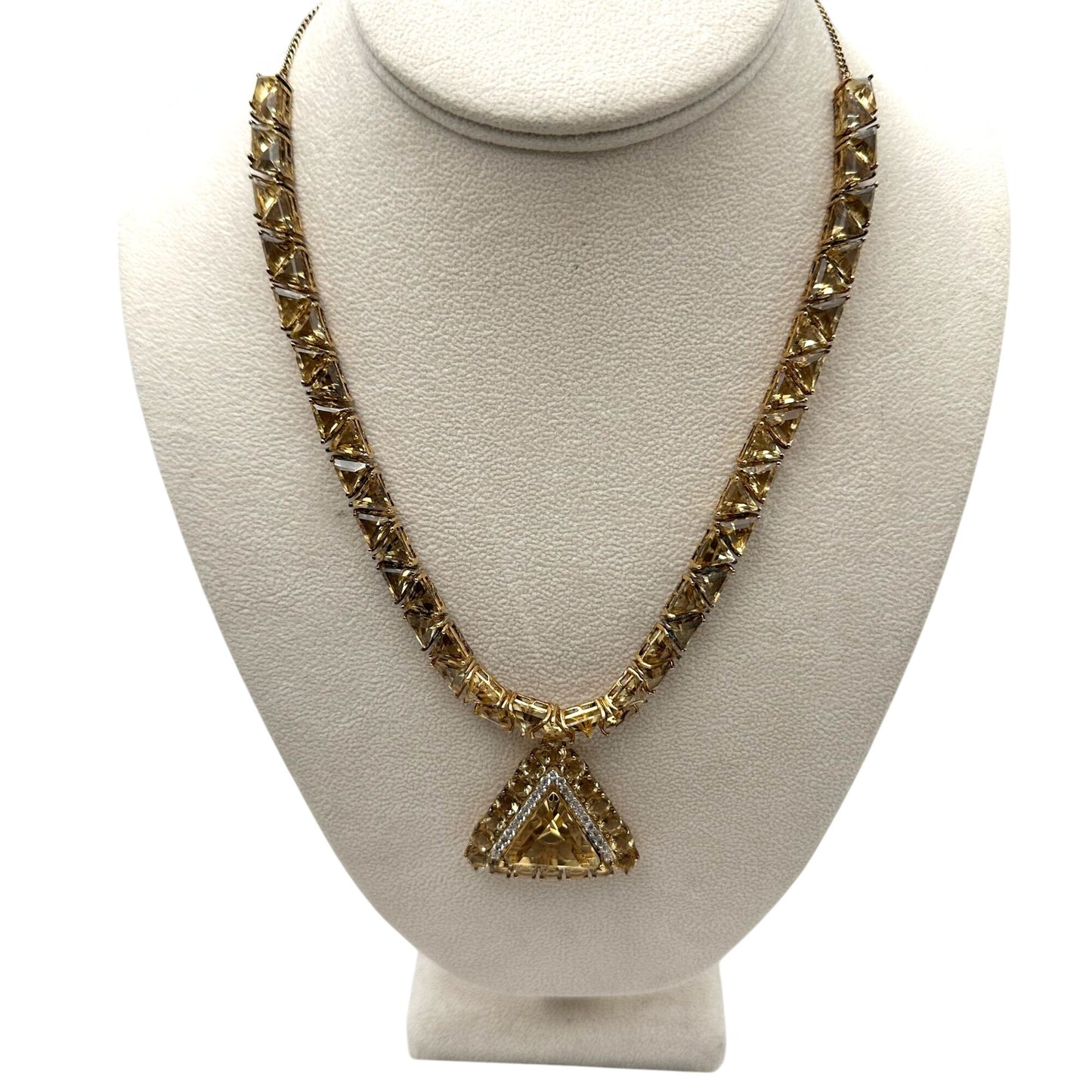 D Joy Citrine Necklace 18K Gold Plated Sterling Silver Trillion Stones 45 Grams