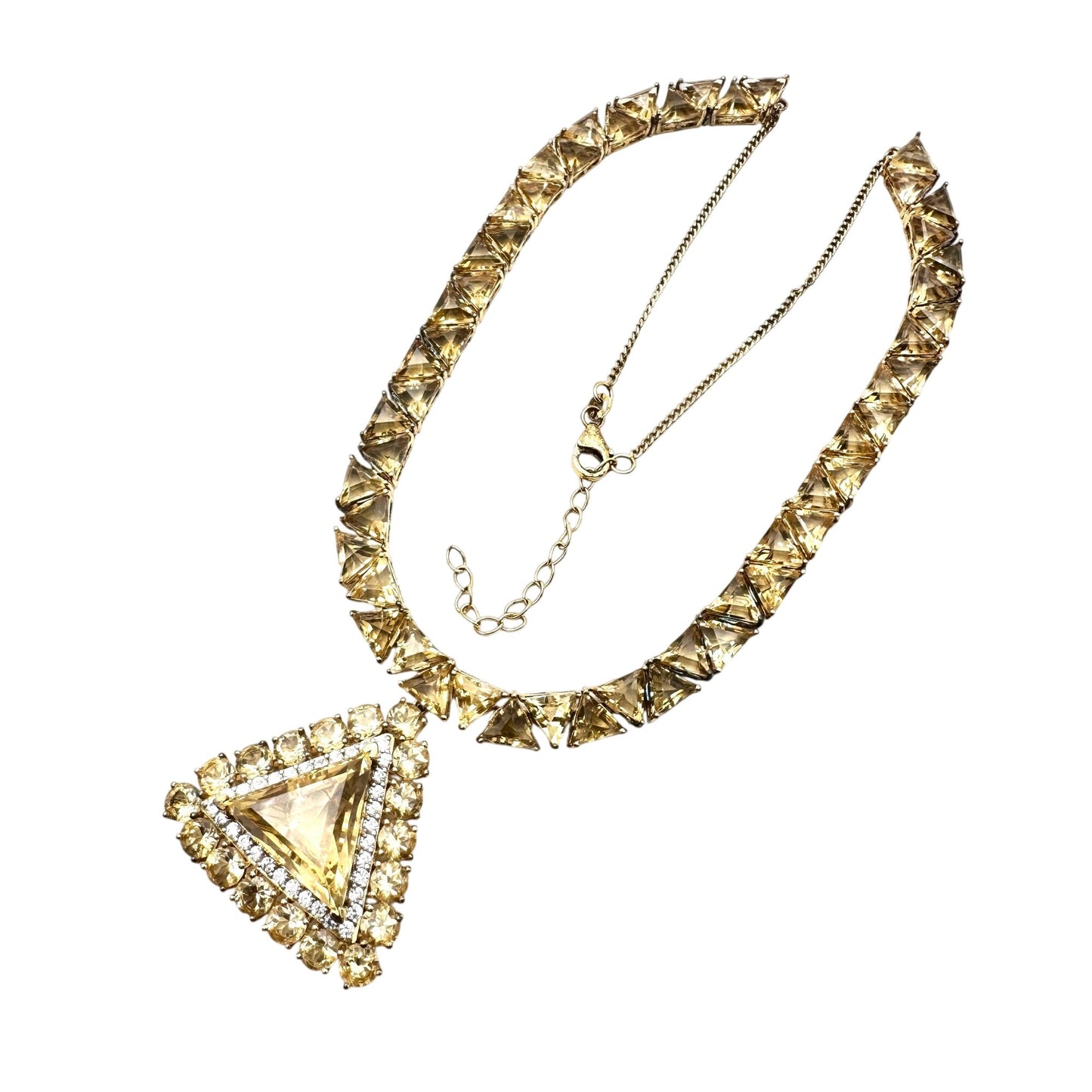 D Joy Citrine Necklace 18K Gold Plated Sterling Silver Trillion Stones 45 Grams