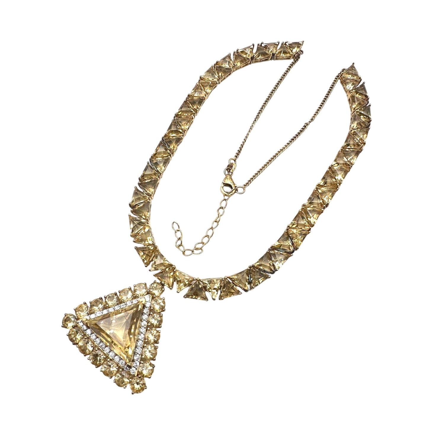 D Joy Citrine Necklace 18K Gold Plated Sterling Silver Trillion Stones 45 Grams