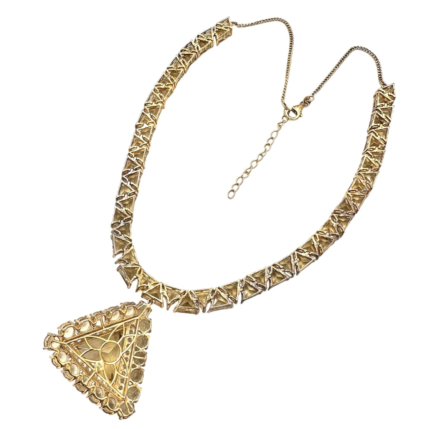 D Joy Citrine Necklace 18K Gold Plated Sterling Silver Trillion Stones 45 Grams