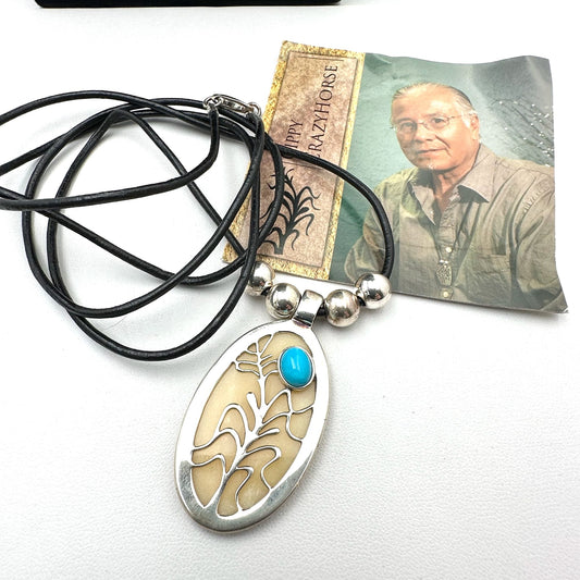 Vintage Cippy Crazy Horse Turquoise Gemstone Sterling Silver Pendant Necklace