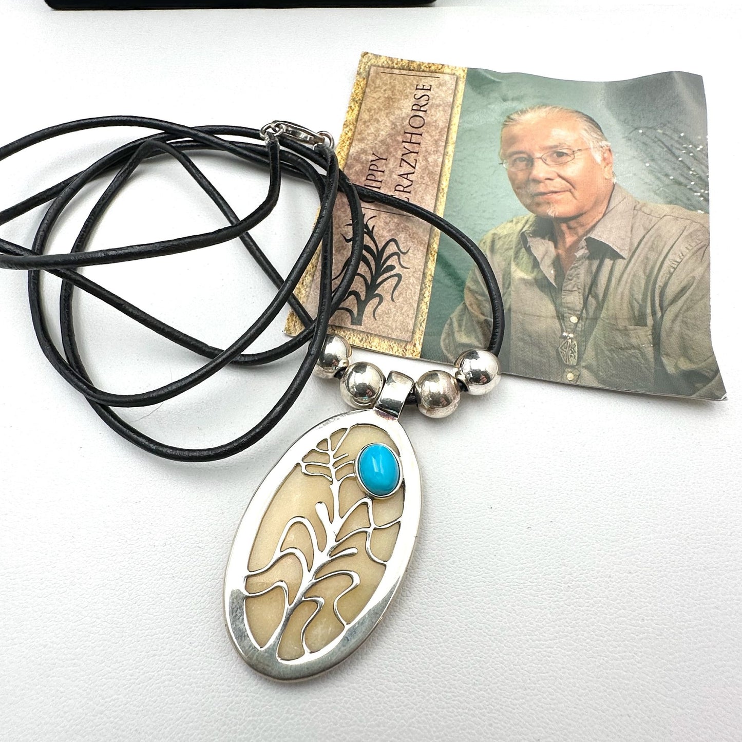 Vintage Cippy Crazy Horse Turquoise Gemstone Sterling Silver Pendant Necklace