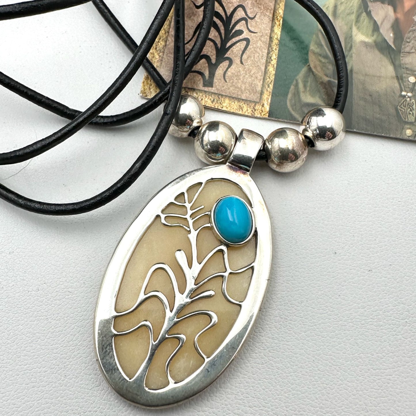 Vintage Cippy Crazy Horse Turquoise Gemstone Sterling Silver Pendant Necklace