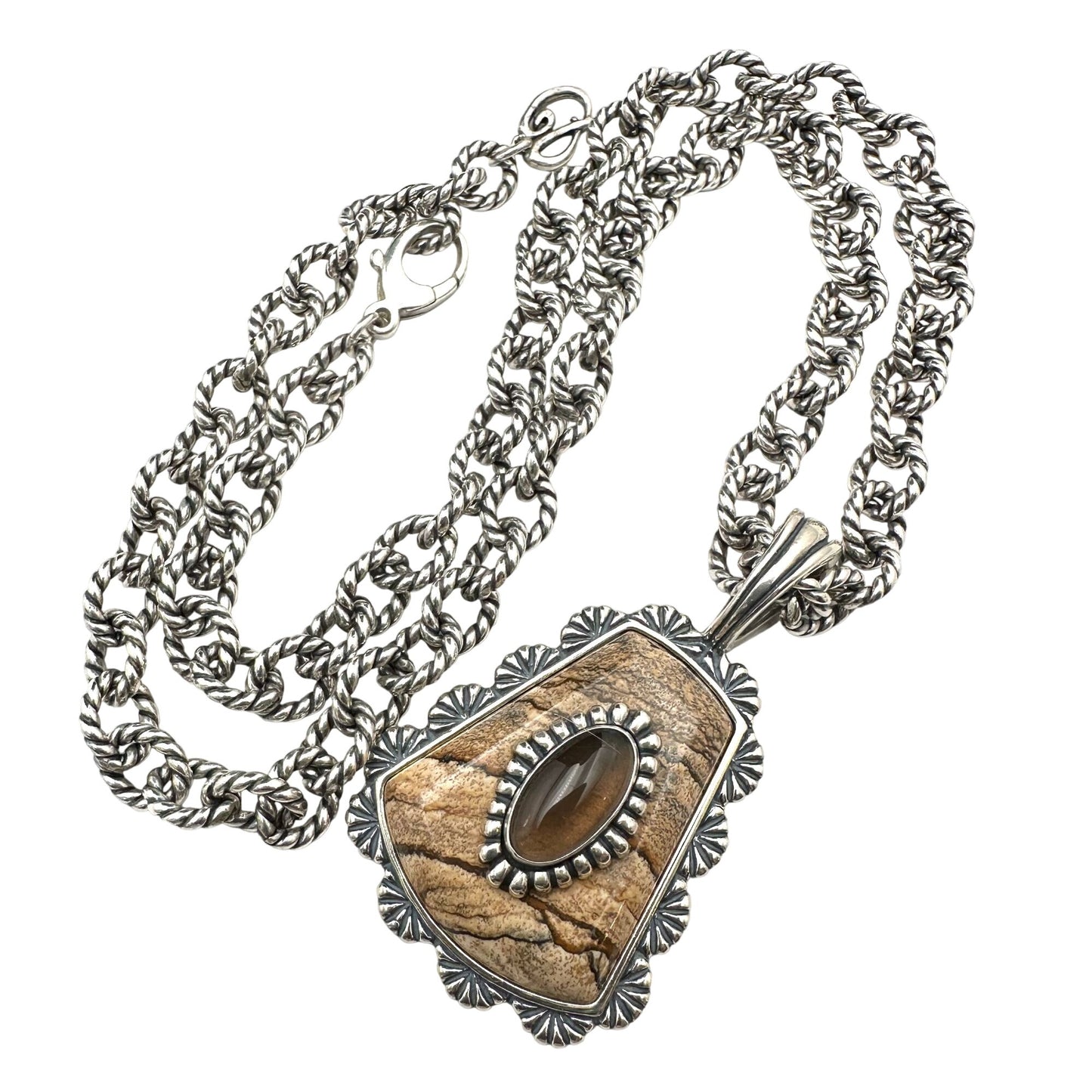 Carolyn Pollack Jasper Smoky Quartz Sterling Silver Pendant Necklace 20" Chain