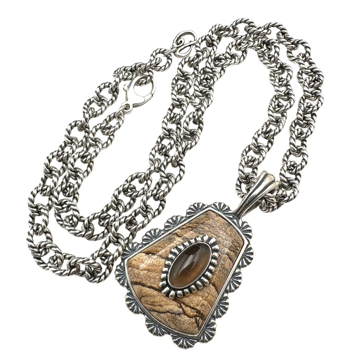 Carolyn Pollack Jasper Smoky Quartz Sterling Silver Pendant Necklace 20" Chain