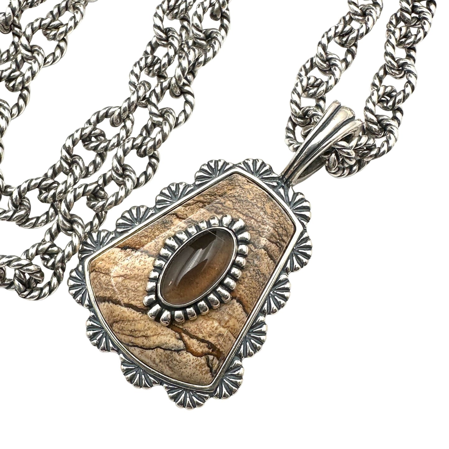 Carolyn Pollack Jasper Smoky Quartz Sterling Silver Pendant Necklace 20" Chain