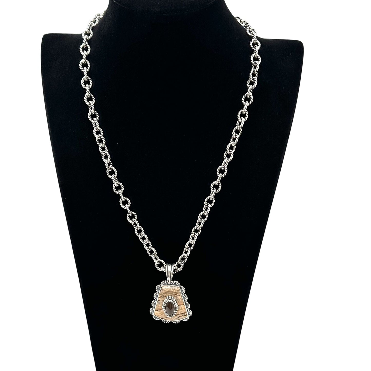 Carolyn Pollack Jasper Smoky Quartz Sterling Silver Pendant Necklace 20" Chain