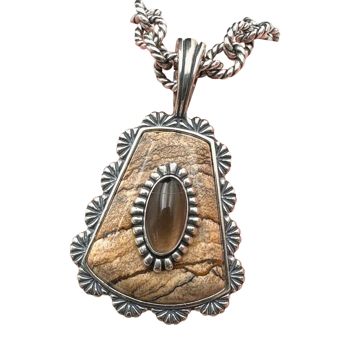Carolyn Pollack Jasper Smoky Quartz Sterling Silver Pendant Necklace 20" Chain